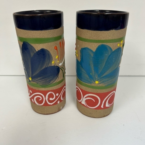 Mexican Terracotta Pottery Vase Talavera Style Hand Painted Colorful Floral/ 2 - Picture 1 of 7